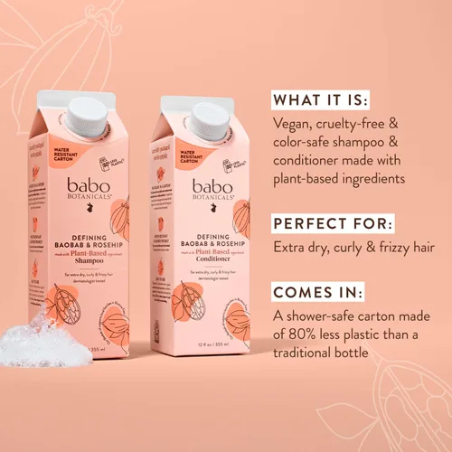 Vista 5 de Babo Botanicals Defining Baobab & Rosehip Shampoo + Bundle with Conditioner – For extra dry, curly hair – Smooth & Define – Passion Fruit Ferment