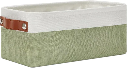 Vista 43 de DULLEMELO Cesta de almacenamiento pequeña para estantes, pequeña cesta plegable de tela rectangular para estantes, armarios, guardería, hogar Beige