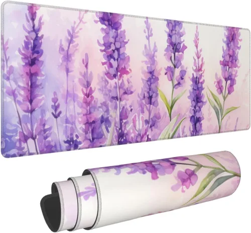 Vista 28 de Alfombrilla de mouse para juegos con diseño de flores y cerezas, base de goma antideslizante, alfombrilla de mouse extendida con bordes cosidos