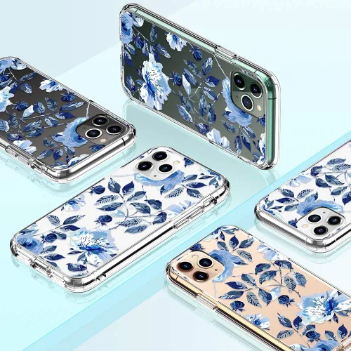Vista 7 de Funda para iPhone 11 Pro Max con protector de pantalla, funda protectora transparente floral para niñas y mujeres, a prueba de golpes, funda rígida