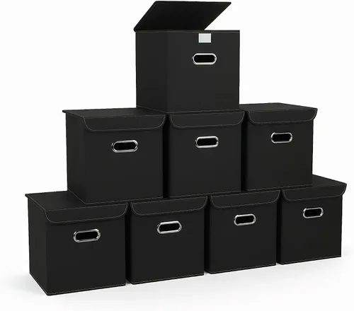 Vista 22 de Organizadores de Armario Contenedores de Almacenamiento de Tela Con Tapas Organizador de Cubo de Almacenamiento Plegable Cesta Con Asas, Cajas