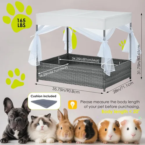 Vista 2 de Casa de mimbre para perros de 36 pulgadas, para interiores y exteriores, con toldo, resistente a la intemperie, cama de refugio para perros