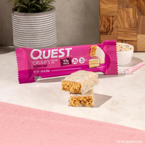 Vista 6 de Quest Nutrition - Barra de proteína crujiente para pastel de cumpleaños, 0.67 onzas de proteína, 0.04 oz de azúcar, 0.07 oz de carbohidratos netos