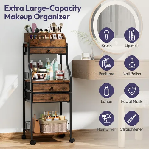 Vista 3 de SWTYMIKI Carrito organizador de maquillaje rodante, almacenamiento para el cuidado de la piel con cajones no tejidos, organizador de tocador