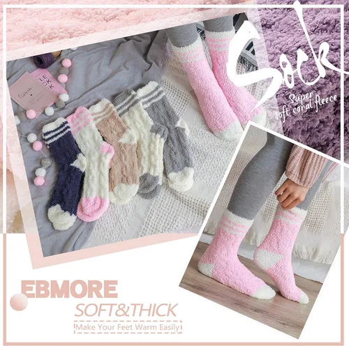 Vista 6 de EBMORE Womens Fuzzy Socks Slipper Fluffy Cozy Comfy Cabin Plush Warm Winter Sleep Home Soft Socks