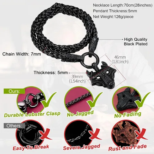 Vista 6 de FaithHeart Collar grueso de collar vikingo nórdico punk, de acero inoxidable, nudo celta, cabeza de lobo, amuleto, joyería de regalo