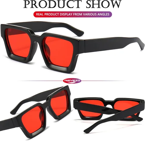 Vista 142 de AIEYEZO Gafas de sol cuadradas para mujeres y hombres, gafas de sol cuadradas con montura gruesa, estilo de diseñador simple