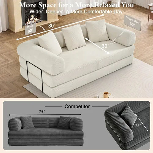Vista 5 de DAMAIFROM Sofá cama convertible para suelo, sofá deshuesado, color beige