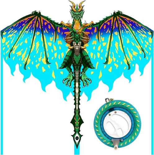 Vista 7 de Mint's Colorful Life Dragon Kite for Kids & Adults, Easy to Fly Best Beach Kites for Beginners, 300ft Kite String Included Verde
