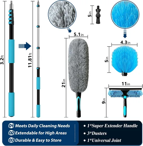 Vista 2 de COVERONICS Plumero de techo alto con postes de extensión de 3-12 pies