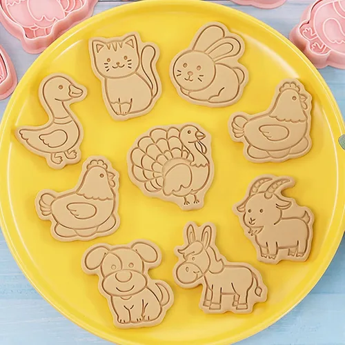Vista 7 de Juego de sellos de galletas de animales de granja de dibujos animados, juego de sellos de galletas de fondant, cortadores de galletas de pastelería