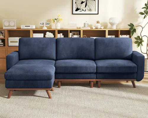 Vista 35 de Vesgantti Sofá modular en forma de U de 119 pulgadas, sofá modular de pana con asiento profundo y soporte de resortes, sofá convertible con 2 Beige