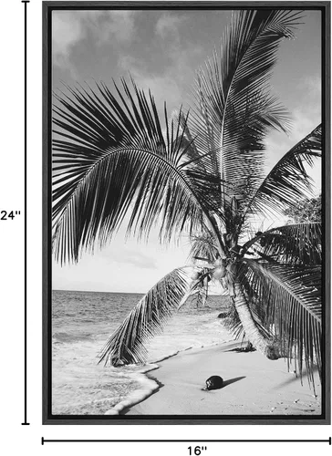 Vista 8 de SIGNFORD Lienzo impreso para pared, diseño vintage de playa y palmera, plantas florales, fotografía, arte moderno, rústico, dramático, blanco