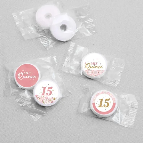 Vista 4 de Big Dot of Happiness Mis Quince Anos - Adhesivo redondo para fiesta de cumpleaños de 15 años, etiquetas para dulces de chocolate (1 hoja de 108)