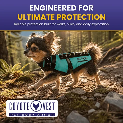 Vista 2 de CoyoteVest Chaleco Protector de Arnés para Perro, Accesorios Reflectantes para Perro con Picos para Proteger a tu Mascota de Ataques de Rapaces