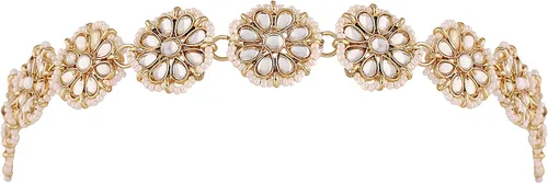 Vista 5 de I Jewels Sheeshphool/Mathapatti de Kundan Floral de la India chapado en oro con perlas para bodas de Bollywood para mujer (T206-7)