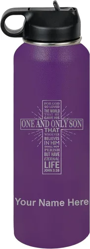 Vista 51 de LaserGram Botella de agua personalizada, versículo bíblico John 3-16, acero inoxidable de doble pared aislada al vacío con popote superior, regalo