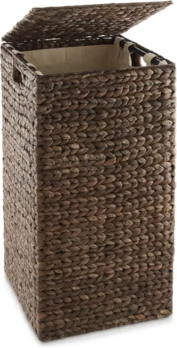 Vista 8 de Casafield Canasta para la Ropa Sucia con Tapa y Bolsa Extraíble - Canela, Canasta Cuadrada Tejida de Jacinto de Agua para Organizar Ropa y Toallas