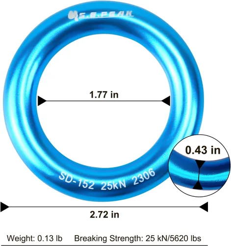 Vista 6 de Anillo de aluminio de 25 kN, junta tórica de tensión perfecta, anillo de conexión para escalada en roca, arborista, hamaca, rescate, slackline, azul