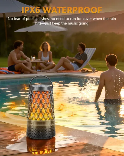 Vista 5 de Altavoces para exteriores Bluetooth 5.3 con luz de llama, sincronización