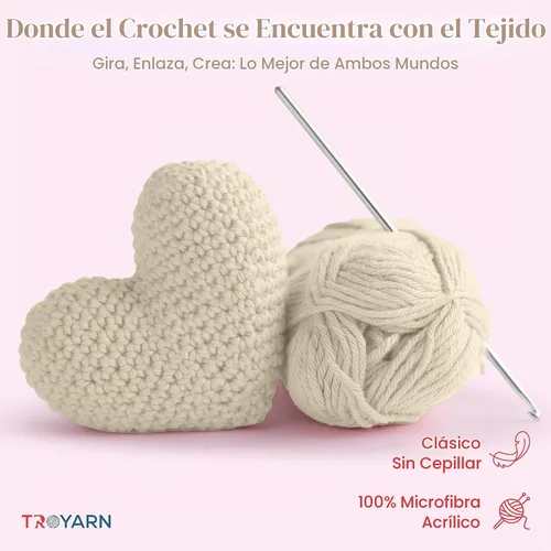 Vista 2 de 105001 - Hilo para tejer y ganchillo crema, 2 madejas (2 x 383 yardas), 100% microfibra acrílica