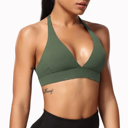 Vista 2 de YEOREO Brasier deportivo coral para mujer, con espalda cruzada, acolchado, para entrenamiento, correr, yoga, brasier casual con tirantes finos