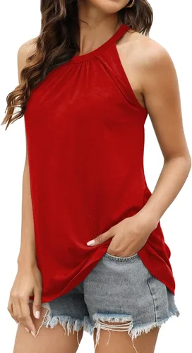 Vista 3 de Sieanear Camiseta sin mangas para mujer, de verano, plisada, sin mangas, camisola
