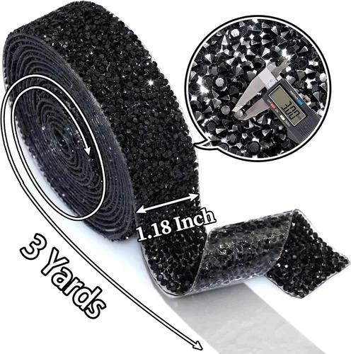 Vista 3 de Locacrystal Cinta de diamantes de imitación de resina con cristales brillantes, autoadhesiva, para planchar, para manualidades, automóviles Negro