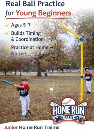 Vista 2 de Entrenador junior para correr en casa – Entrenador de bateo de béisbol y softbol para principiantes, entrenador de bateo de pelota móvil de altura