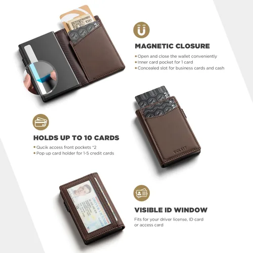 Vista 34 de VULKIT Billeteras delgadas para hombre, con bloqueo RFID, diseño minimalista con capacidad para hasta 11 tarjetas, Negro -, Minimalista
