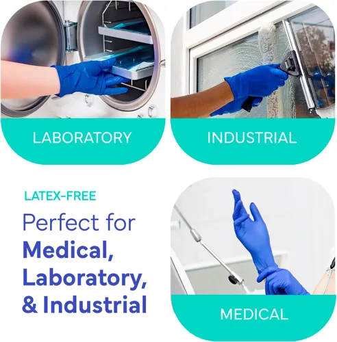 Vista 5 de OWELL® Blue Medical Exam Nitrile Gloves – Disposable Gloves for Dental & Medical Use, Powder-Free, Latex-Free, Chemo Rated