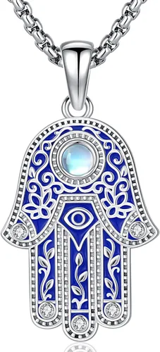 Vista 123 de Aniu Joyería de plata de ley 925 Hamsa de Fátima para mujer con circonita cúbica, viene con caja de regalo negra