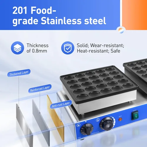Vista 3 de Mini máquina holandesa para hacer panqueques, 50 piezas de gofres eléctrica, 1700 W, 110 V, máquina para hacer gofres antiadherentes, para el hogar