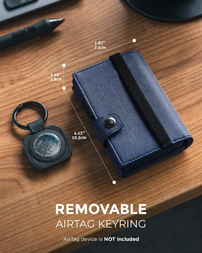 Vista 5 de VULKIT Billetera desplegable para tarjetas con soporte AirTag con bloqueo RFID, soporte para tarjetas de crédito con compartimento para billetes