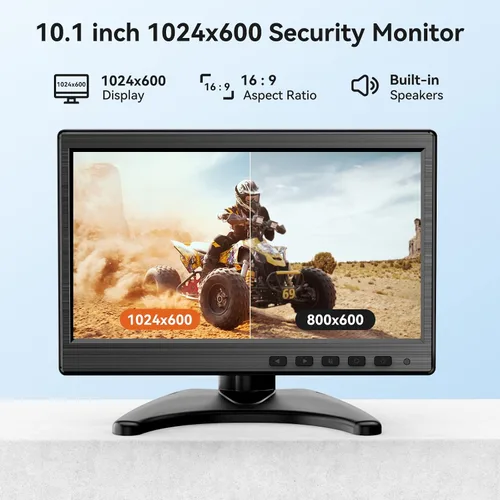 Vista 2 de Monitor de seguridad CCTV de 10,1 pulgadas, segundo monitor pequeño para vigilancia DVR/NVR, entradas HDMI VGA BNC AV, altavoces incorporados
