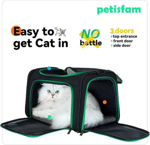 Vista 2 de Transportador suave para gatos medianos y perros pequeños con cama acogedora, 3 puertas, entrada superior, aprobado por aerolíneas, a prueba