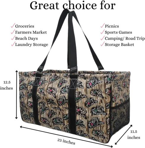 Vista 96 de NGIL Bolsa de comestibles reutilizable extra grande plegable de gran tamaño para comestibles, almacenamiento, picnic, playa, Estampado