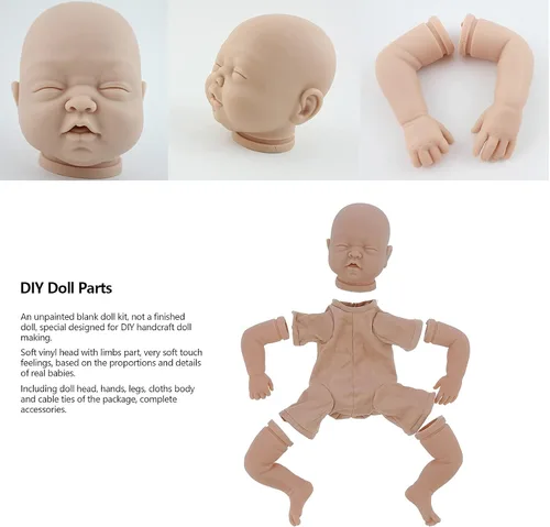 Vista 4 de SUNGOOYUE Kit de muñeca DIY de 22 pulgadas, muñeca sin pintar, conjunto de accesorios de piezas de extremidades suaves para bebés