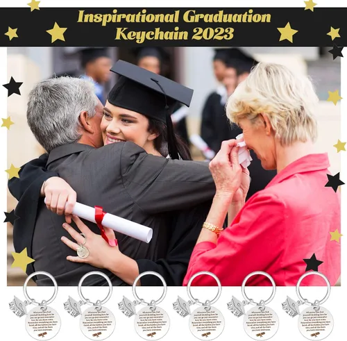 Vista 6 de Juego de 6 llaveros inspiradores de graduación para ella él, llavero de graduación con tarjeta de clase de 2023 para estudiantes de graduación
