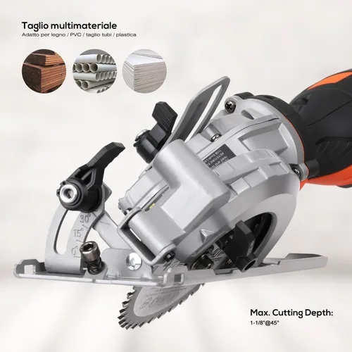 Vista 4 de Power Circular Saw,5.8A Mini Circular Saw,3500RPM Corded Saw Equipped with 2 Pcs 4-1/2" Blades，Maximum Cutting 1-11/16" at 90° and 1-1/8"at 45° for