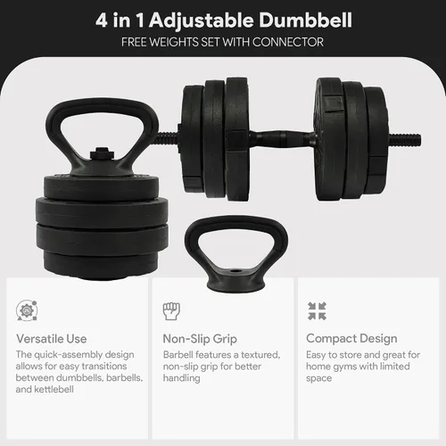 Vista 10 de Fitvids Adjustable Dumbbell Set, 60 Lbs Free Weights with Connector, Black