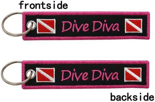 Vista 2 de Dive Diva Diver Down Flag Buceo Llavero Anillo, Rojo