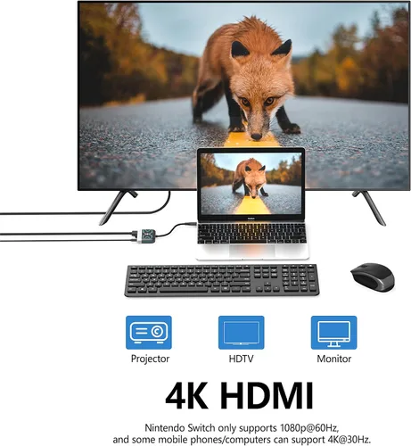 Vista 5 de Switch Dock para Nintendo Switch OLED, adaptador de TV de interruptor 3 en 1 con HDMI 4K, puerto USB 3.0, carga tipo C de 100 W, estación