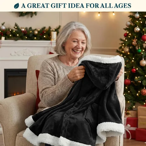Vista 6 de PAVILIA Manta Vestible para Mujeres Adultas, Acogedora Manta Poncho Capa de Vellón de Felpa con Capucha, Chal Súper Suave, Manta Envolvente Angel