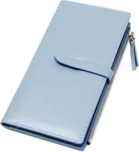 Vista 2 de ZRTARY Billeteras para mujer, delgada, plegable, con bolsillo para monedas, con cremallera, B-Azul A, Un bolsillo con cremallera