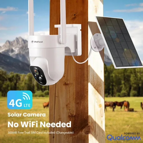 Vista 3 de Cámara de seguridad celular 4G LTE inalámbrica para exteriores, no necesita WiFi, visión nocturna a color 2K, panorámica/inclinación de 360°