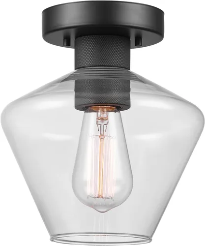 Vista 11 de GLOBE Electric 66000080 Lámpara de techo empotrada de 1 luz, negro mate, pantalla de vidrio angular, accesorios de iluminación de techo