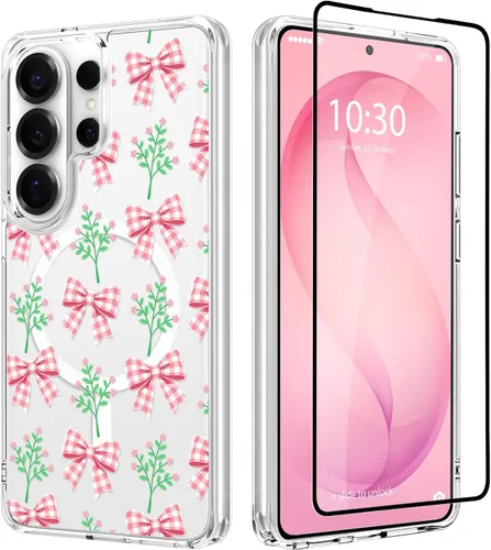 Vista 12 de OOK Funda para iPhone 17 Pro compatible con Magsafe, con protector de pantalla, elegante lazo estético, delgado, transparente, magnético, a prueba