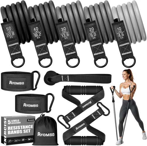Vista 9 de Ayombo Resistance Bands with Handles for Women, 150LBS Exercise Bands Set for Physical Therapy Yoga Pilates, 5 Level Workout Bands for Working Out