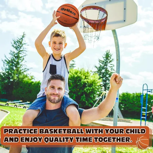 Vista 5 de Wettarn Rubber Training Basketball with Pump Street Ball Made for Teens Adults Indoor and Outdoor Game Gym Training Competition Basketball
